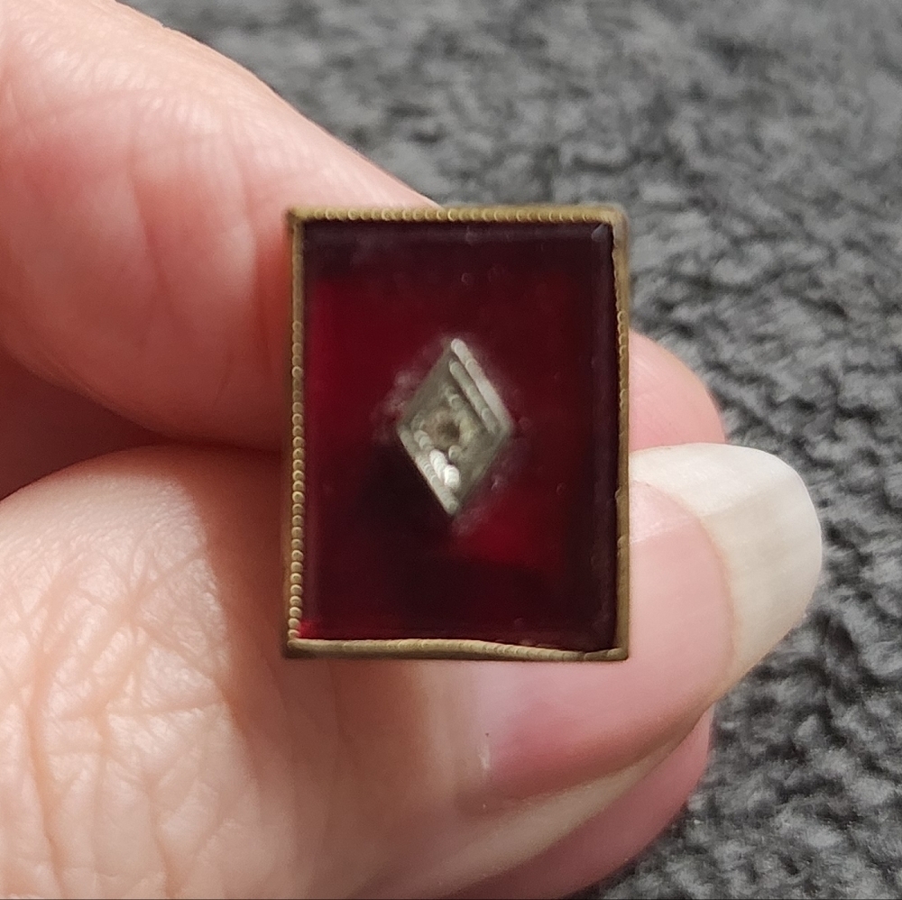 Vintage Red Rectangular Single Cuff Link - image 2